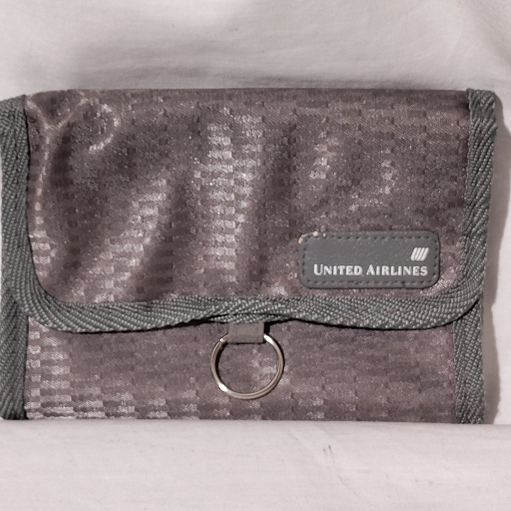United Airlines Grey Tri-Fold Hanging Toiletry Bag Travel Organizer Pouch
